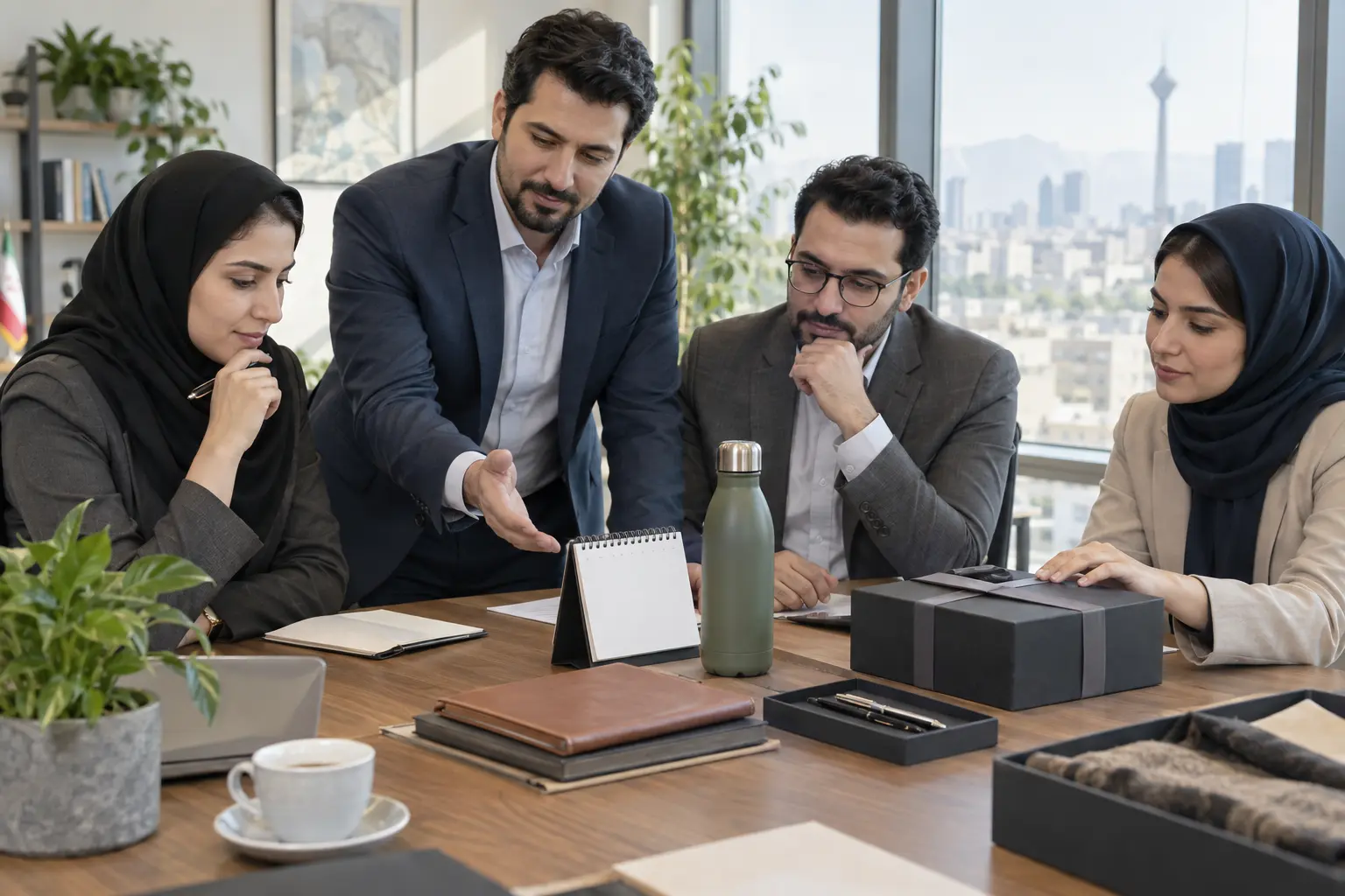 انتخاب هدیه سازمانی تیم در حال انتخاب بهترین هدیه سازمانی برای مشتریان